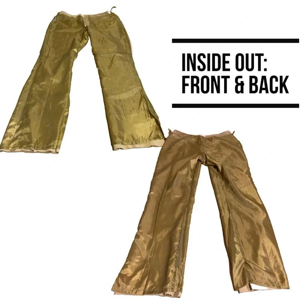 MARGARET GODFREY TAN SUEDE WHIP STITCH W/FLORAL DESIGN FLARE LEG PANTS (10) - Picture 11 of 14